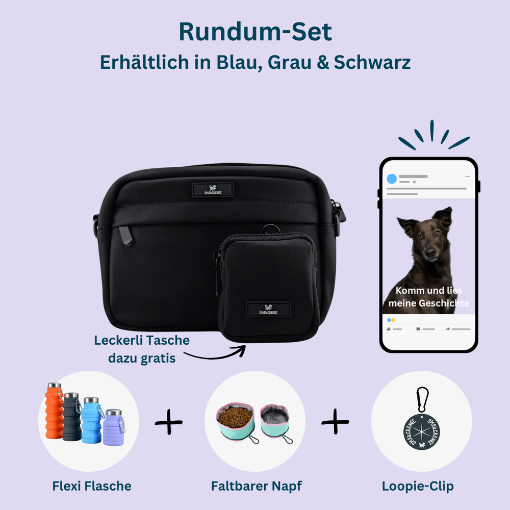 Schwarze Gassi-Tasche – stylische & praktische Hundetasche mit Stauraum und Poop-Bag-Spender von SmallChange