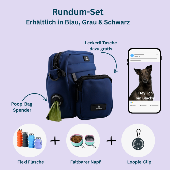 Blaue Gassi-Tasche – stylische & praktische Hundetasche mit Stauraum und Poop-Bag-Spender von SmallChange