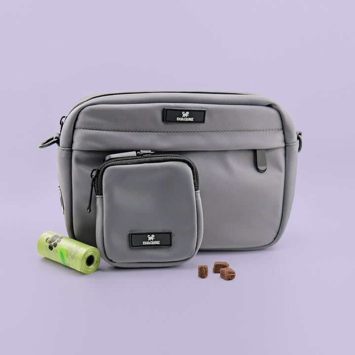 Taschen-Set für entspannte Spaziergänge stilvoll & funktional - graue Gassi-Tasche und Leckerlitasche
