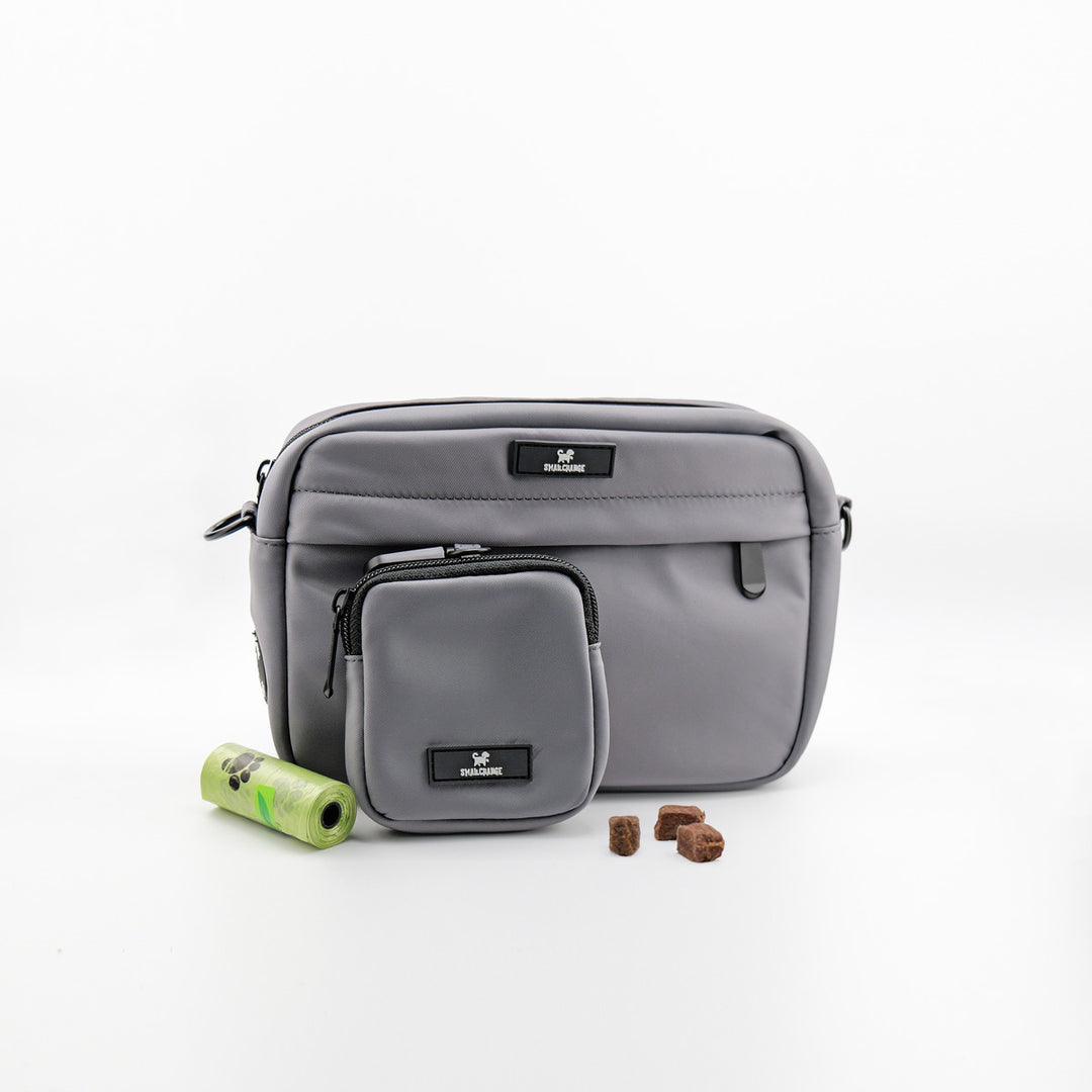 Taschen-Set für entspannte Spaziergänge stilvoll & funktional - Gassi-Tasche und Leckerlitasche in Grau
