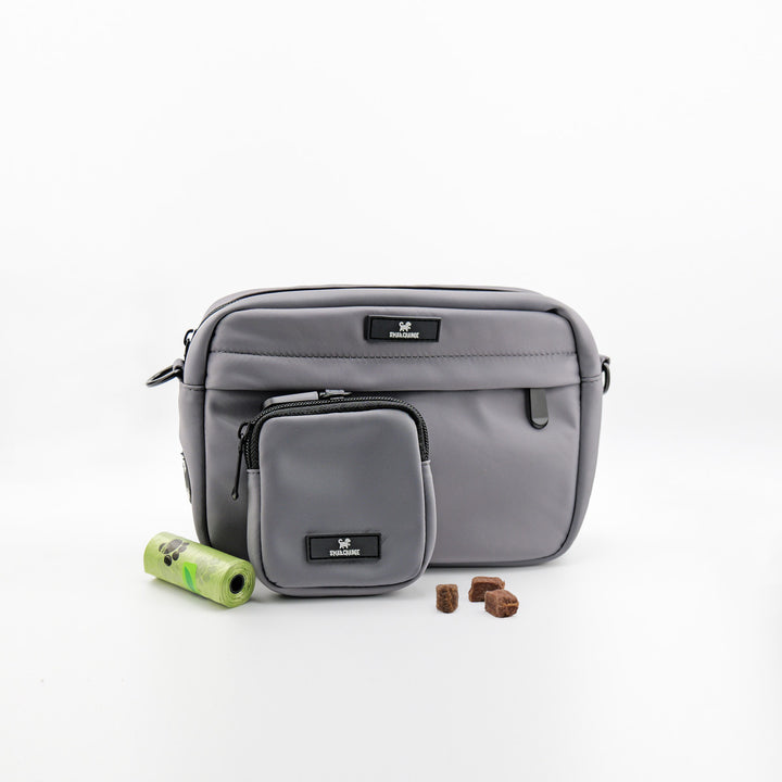Taschen-Set für entspannte Spaziergänge stilvoll & funktional - Gassi-Tasche und Leckerlitasche in Grau