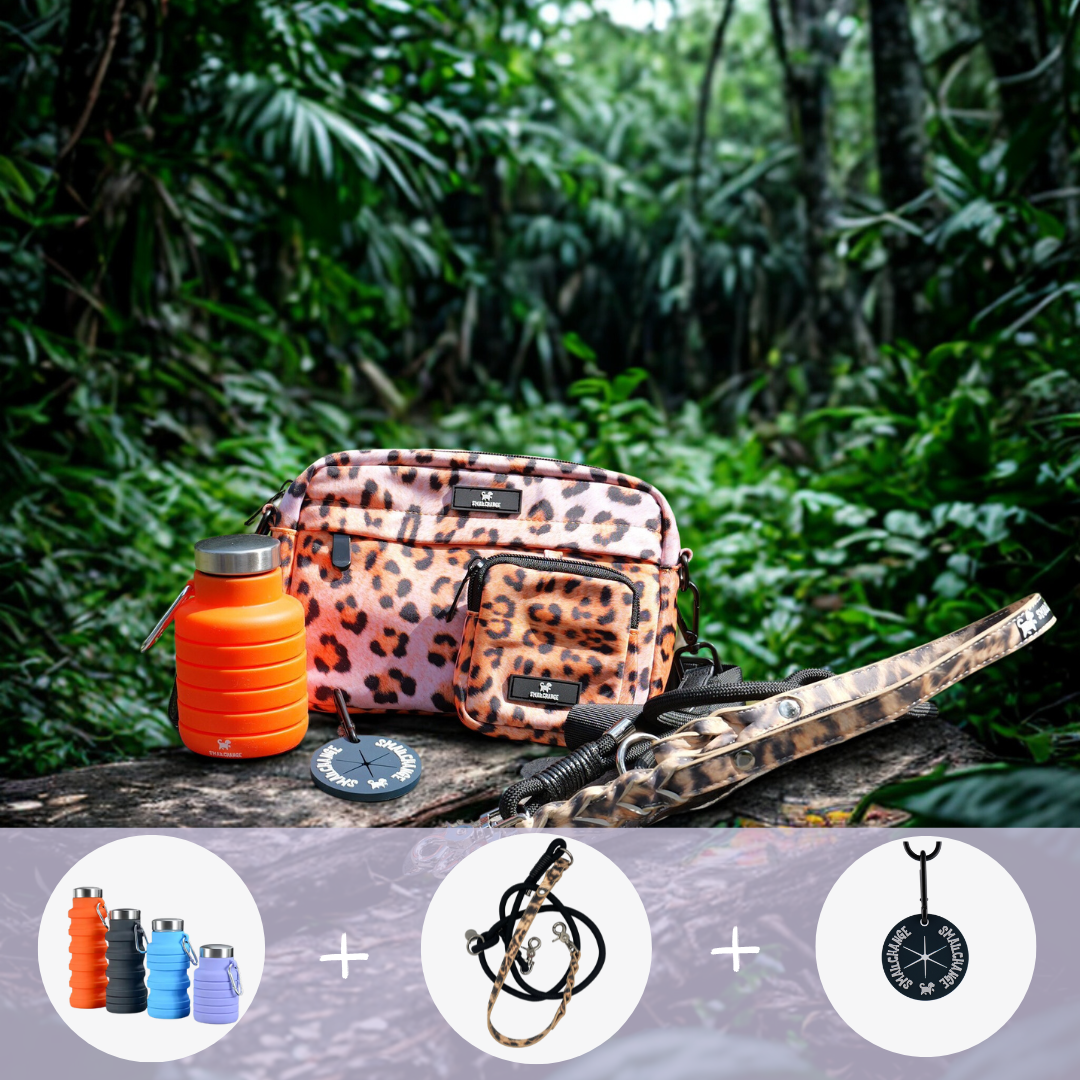 Wild & Frei Gassi Set Leopard – Hundetasche, La Fiera Hundeleine, FlexiFlasche und Loopie Poop-Bag-Holder
