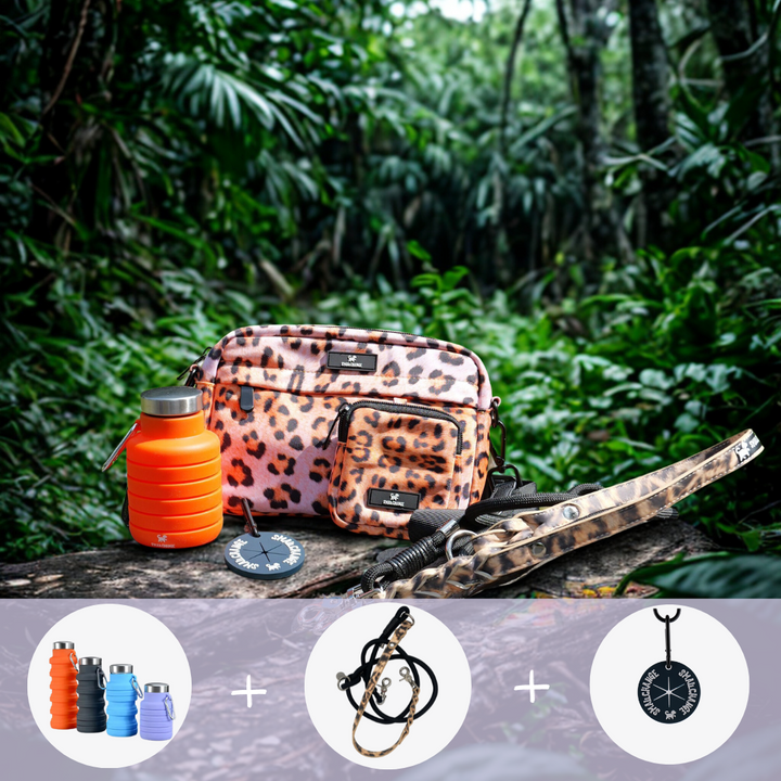 Wild & Frei Gassi Set Leopard – Hundetasche, La Fiera Hundeleine, FlexiFlasche und Loopie Poop-Bag-Holder